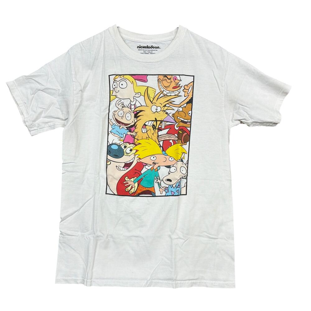 Nickelodeon 90s Cartoons Unisex Graphic Tee White Short Sleeve Crew Neck Medium